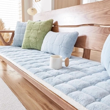 Đệm Sofa Nhung Giả Lông Thỏ Cao Cấp - Mềm Mại Ấm Áp, Chống Trượt cho Ghế Gỗ