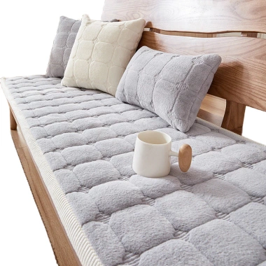Đệm Sofa Nhung Giả Lông Thỏ Cao Cấp - Mềm Mại Ấm Áp, Chống Trượt cho Ghế Gỗ