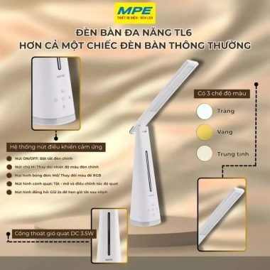 Đèn bàn đa năng 5W TL6 MPE – 3 chế độ sáng, quạt, sạc USB, nút cảm ứng, hẹn giờ tắt 7 Đèn bàn đa năng 5W TL6 MPE – 3 chế độ sáng, quạt, sạc USB, nút cảm ứng, hẹn giờ tắt 7
