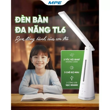 Đèn bàn đa năng 5W TL6 MPE – 3 chế độ sáng, quạt, sạc USB, nút cảm ứng, hẹn giờ tắt