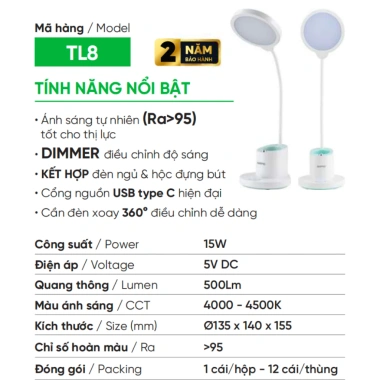 Đèn bàn đa năng MPE 10W TL7 & 15W TL8 - Điều chỉnh độ sáng, xoay 360, dimmer, tiết kiệm năng lượng, giá chỉ 323.761 VND