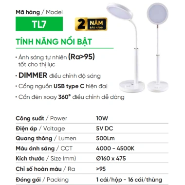 Đèn bàn đa năng MPE 10W TL7 & 15W TL8 - Điều chỉnh độ sáng, xoay 360, dimmer, tiết kiệm năng lượng, giá chỉ 323.761 VND