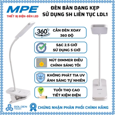 Đèn bàn kẹp 1.8W pin sạc 1.200mAh, 5h liên tục LDL1 MPE, nút dimmer - 281.821₫