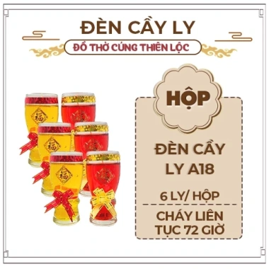 Đèn Cầy A18L Thiên Lộc Cao 14cm - Cháy liên tục 2 ngày, hộp 6 ly, giá ưu đãi 169k