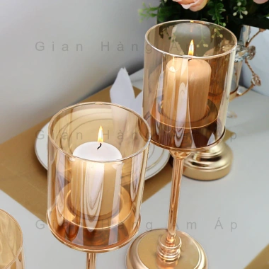 Đèn Cầy Bắc Âu Cao Cấp - Chân Kim Loại Mạ Vàng, Kính Hổ Phách Khuếch Tán Ánh Sáng, Giá Ưu Đãi 168.000₫ 7