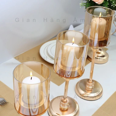 Đèn Cầy Bắc Âu Cao Cấp - Chân Kim Loại Mạ Vàng, Kính Hổ Phách Khuếch Tán Ánh Sáng, Giá Ưu Đãi 168.000₫ 9