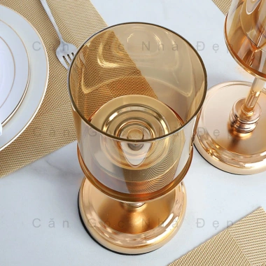 Đèn Cầy Bắc Âu Kim Mạ Vàng, Kính Hổ Phách 25-35cm - Ánh Sáng Ấm Áp cho Phòng Khách