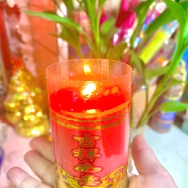 Đèn cầy bơ sáp thơm Malaysia cao cấp 1‑7 ngày, màu đỏ vàng, hương lâu dài