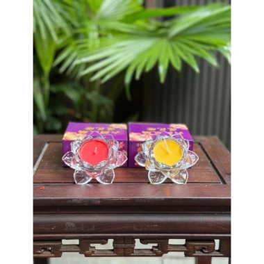 Đèn cầy nến bơ sen lưu ly 12h cháy liên tục - Đỏ & Vàng, cặp giá ưu đãi 110k 6