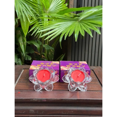 Đèn cầy nến bơ sen lưu ly 12h cháy liên tục - Đỏ & Vàng, cặp giá ưu đãi 110k 7