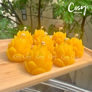 Đèn cầy sáp ong hoa Sen 5.5x4.5cm không khói, mùi mật ong, cháy 11-12h, Giá 82.000₫