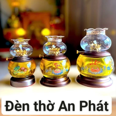 Đèn dầu Tài Lộc pha lê thủy tinh hoa sen 16‑20cm, đẹp sang trọng, giá ưu đãi 110k 2