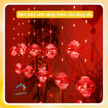 Đèn dây LED nháy hình cầu lồng đỏ 10cm - Trang trí Noel, Giáng sinh, Năm mới may mắn, giá 145.000₫