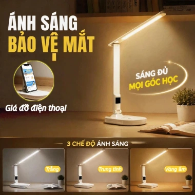 Đèn học để bàn bóng LED chống cận gập bật tắt không nhấp nháy tích hợp đế điện thoại Giá chỉ 183.000₫