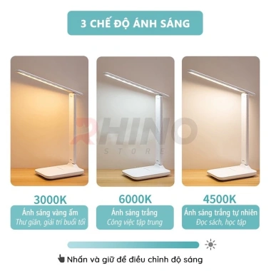 Đèn học LED chống cận sạc được 3 màu ánh sáng chặn ánh xanh không nhấp nháy, học tập và làm việc