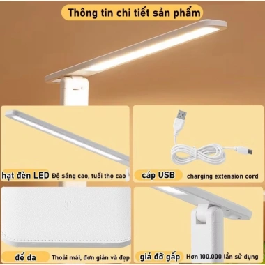 Đèn học LED chống cận sạc được 3 màu ánh sáng chặn ánh xanh không nhấp nháy, học tập và làm việc