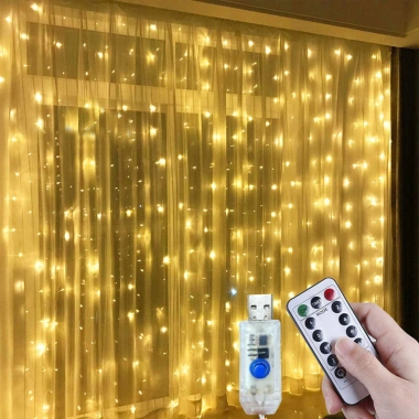 Đèn LED 3m 300Cửa Sổ Rèm Dây 8 Chế Độ USB - Đèn Cổ Tích Trang Trí Giáng Sinh