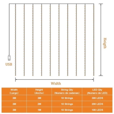 Đèn LED 3m 300Cửa Sổ Rèm Dây 8 Chế Độ USB - Đèn Cổ Tích Trang Trí Giáng Sinh
