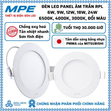 Đèn LED âm trần RPL 6-24W 3.000K/4.000K/6.500K MPE chính hãng - Giá chỉ 120.000 VND, giảm 22%