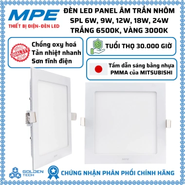 Đèn LED âm trần siêu mỏng vuông cao cấp MPE 6‑24W chuẩn Châu Âu, tiết kiệm năng lượng