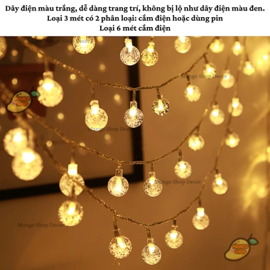 Đèn LED Bi Bọt Lấp Lánh Màu Vàng Ấm + Mix Nhiều Màu, dây điện trong - Trang trí Cây Đào Mai Tết, phòng ngủ, Giá 42.900 2