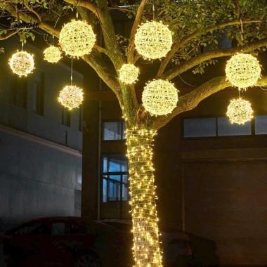 Đèn LED Bóng Tròn Treo Cây Phi 30cm Nhiều Màu 220V Trang Trí Sân Vườn 95k