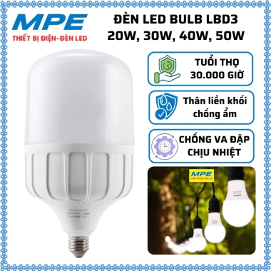 Đèn LED Bulb chống ẩm LBD3 MPE 20-50W, trắng 6.500K và vàng 3.000K - Giá chỉ 80.896 VND