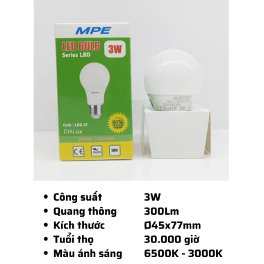 Đèn LED Bulb MPE công suất 3-12W, ánh sáng Trắng/Vàng, giảm giá 20% chỉ 23.738₫ 10