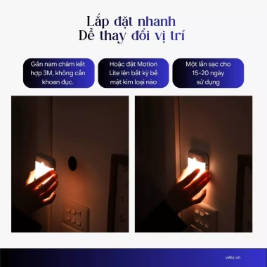 Đèn Led cảm biến chuyển động Velix Motion Lite - Đèn cảm ứng dán tường, chỉ 120k 5 Đèn Led cảm biến chuyển động Velix Motion Lite - Đèn cảm ứng dán tường, chỉ 120k 5