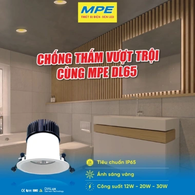 Đèn LED Downlight âm trần chống ẩm dl65 12W-30W, ánh sáng vàng 3.000K, IP65, MPE