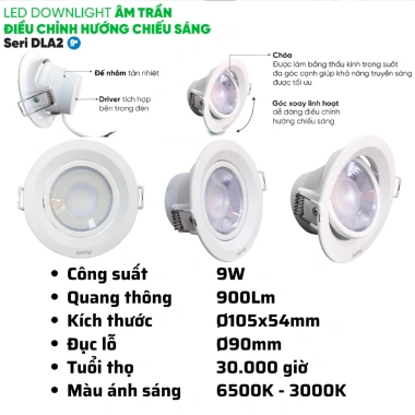 Đèn Led Downlight Âm Trần MPE Điều Chỉnh Góc Chiếu 3-9W 6.500K/3.000K Giá Ưu Đãi 68k