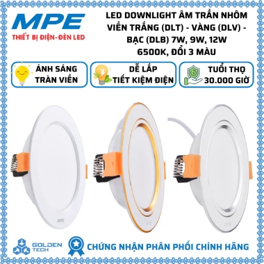 Đèn LED Downlight âm trần nhôm viền trắng vàng bạc 7-12W 6.500K đổi 3 màu - Giá 87.828₫