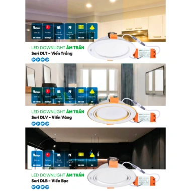 Đèn LED Downlight âm trần nhôm viền trắng vàng bạc 7-12W 6.500K đổi 3 màu - Giá 87.828₫