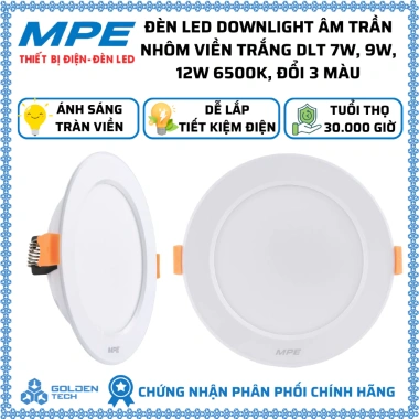Đèn LED Downlight âm trần nhôm viền trắng vàng bạc 7-12W 6.500K đổi 3 màu - Giá 87.828₫