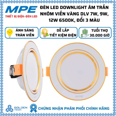 Đèn LED Downlight âm trần nhôm viền trắng vàng bạc 7-12W 6.500K đổi 3 màu - Giá 87.828₫