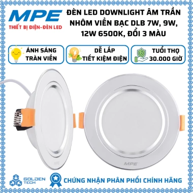 Đèn LED Downlight âm trần nhôm viền trắng vàng bạc 7-12W 6.500K đổi 3 màu - Giá 87.828₫