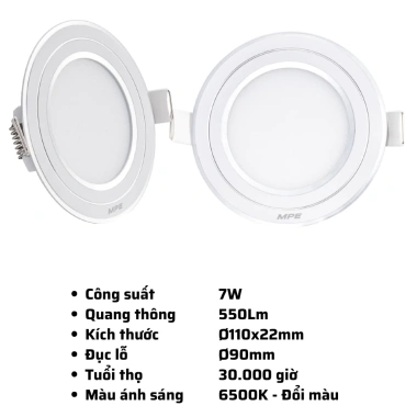 Đèn LED Downlight âm trần RPL MPE viền bạc 7W-12W 6.500K đổi 3 màu - Giá chỉ 87.915₫ 8