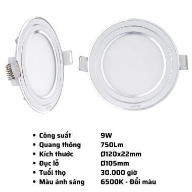 Đèn LED Downlight âm trần RPL MPE viền bạc 7W-12W 6.500K đổi 3 màu - Giá chỉ 87.915₫ 9