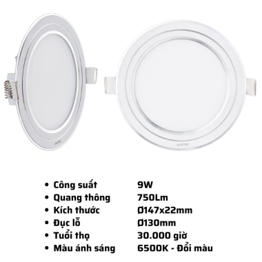 Đèn LED Downlight âm trần RPL MPE viền bạc 7W-12W 6.500K đổi 3 màu - Giá chỉ 87.915₫ 10