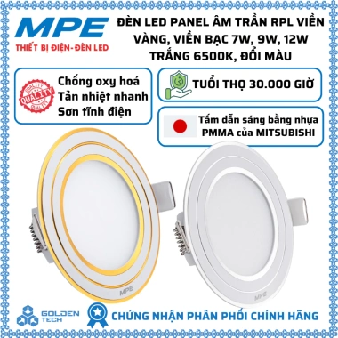 Đèn LED Downlight âm trần RPL MPE Viền Vàng/Bạc 7-12W 6.500K 3 màu giá 87.915 VND