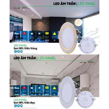 Đèn LED Downlight âm trần RPL MPE Viền Vàng/Bạc 7-12W 6.500K 3 màu giá 87.915 VND