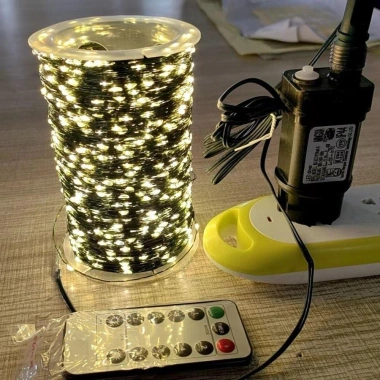Đèn Led hạt gạo dây đồng xanh lá kèm remote dây led nháy quấn trang trí cây đào, mai, quất cho Tết Noel 128k