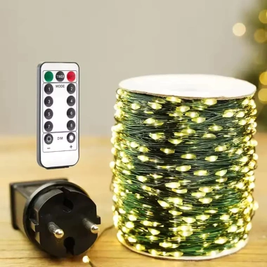 Đèn Led hạt gạo dây đồng xanh lá kèm remote dây led nháy quấn trang trí cây đào, mai, quất cho Tết Noel 128k