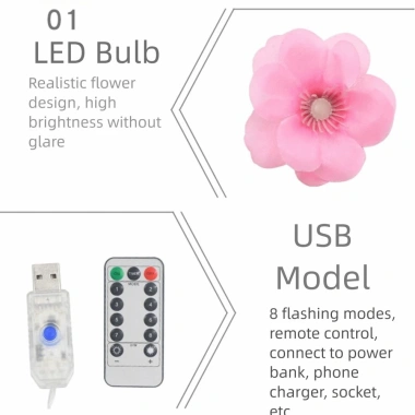 Đèn LED hoa anh đào dán tường NT48 48 bông nhấp nháy, ánh sáng lung linh, decor nhà cửa 169k 4
