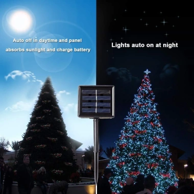 Đèn LED năng lượng mặt trời 12m 100LED, 8 chế độ, chịu nước - Fairy Lights cho vườn, Giáng sinh, Năm mới, quà tặng 5