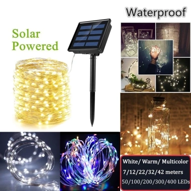 Đèn LED năng lượng mặt trời 12m 100LED, 8 chế độ, chịu nước - Fairy Lights cho vườn, Giáng sinh, Năm mới, quà tặng 8