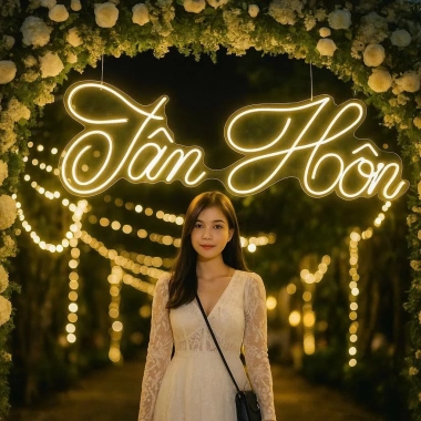 Đèn LED Neon Chữ Tân Hôn 25x75 cm Màu Vàng Nhạt - Trang Trí Đám Cưới Giá 400k