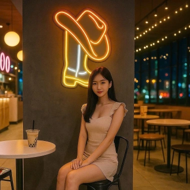 Đèn LED Neon Hình Giày Mũ Cao Bồi Treo Tường Nhiều Mẫu Kèm Nguồn & Miếng Dán