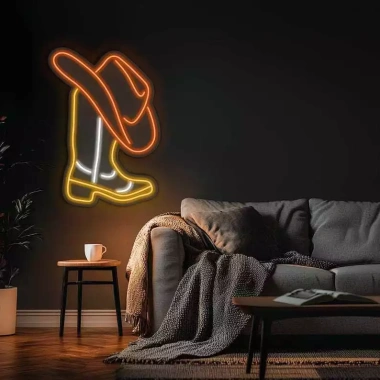 Đèn LED Neon Hình Giày Mũ Cao Bồi Treo Tường Nhiều Mẫu Kèm Nguồn & Miếng Dán