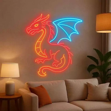Đèn LED Neon Rồng Phượng Treo Tường - Trang Trí Quán Ăn, Nhà Hàng, Kèm Nguồn & Miếng Dán
